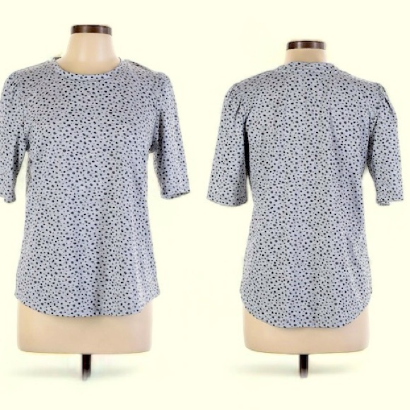 DEMOCRACY SHIRT. GRAY LEOPARD PRINT KNIT FABRIC. CREW NECK. PETITE XL. LIKE NEW - Picture 10 of 12